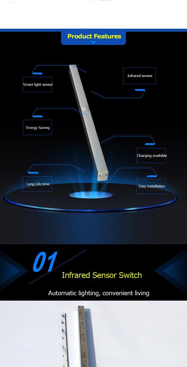 USB Charging on and off Sensor LED Strip Light Bar LED Under Cabinet Shelf Lights with Aluminum Housing