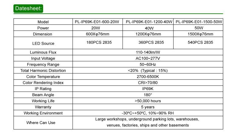 2021 New Design IP69K 20W LED Tri-Proof Light Three Proof Linear Lamp