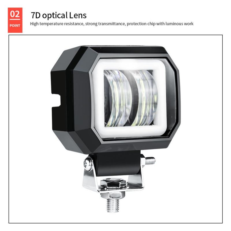 Dxz 7D 20W 3′′ Lamp Angel Eyes Square LED Waterproof Light Bar Spot Light Motorcycle Offroad Car Boat LED Work Light