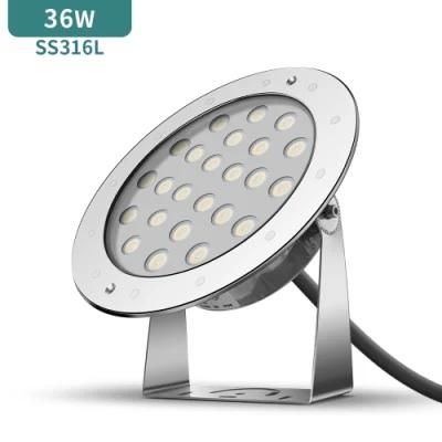 LED 36W 24V White Color SS316L Underwater LED Light Ik10 Tempered Glass Cover