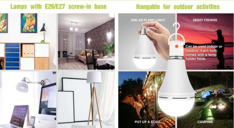 E27 12W LED Rechargeable Lamp with Hook Emergency Light Bulb
