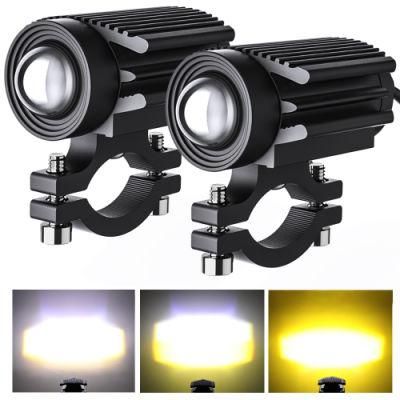 Motorcycle LED Driving Lights 12000lm Tri-Color Mini Fog Lights 60W 6000K Super Bright Amber White Aux Spotlight