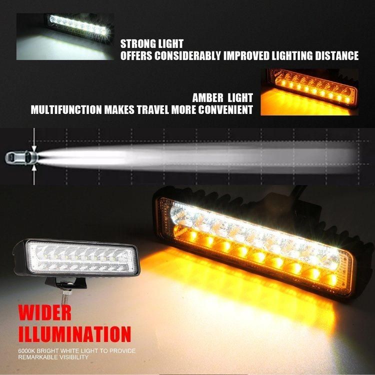12-24V 6 Inch LED Light Bar for Auto Motorcycle Truck Boat Offroad Working Light 54W White Amber LED Work Light Bar