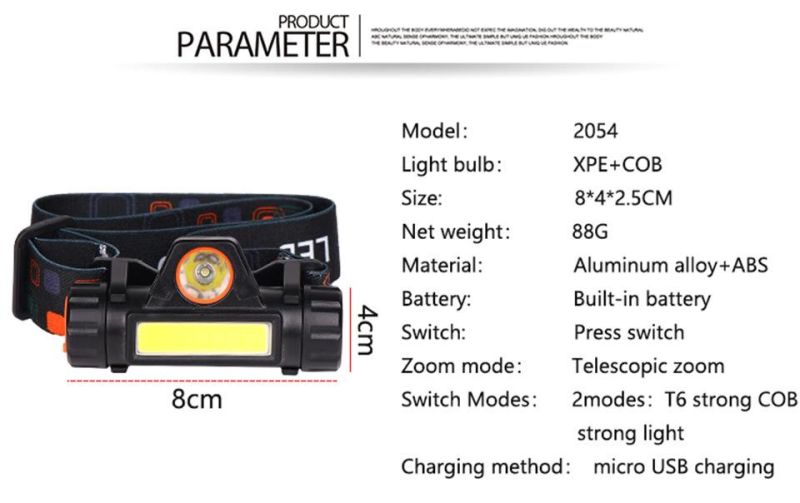 Waterproof Sensor Headlight Headlamp with COB LED Built in USB Rechargeable Battery Working Light