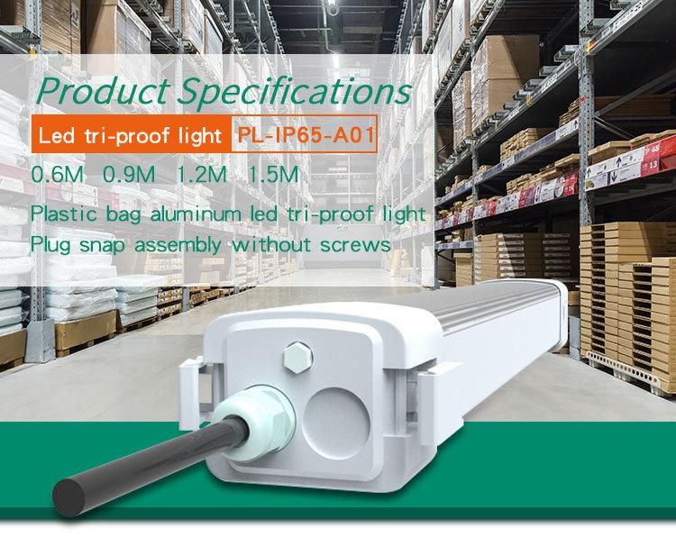 IP66 Ik10 30W Industrial, Food Factory Lighting LED Tri- Proof Linear Light 150LMW TUV Ce Approved