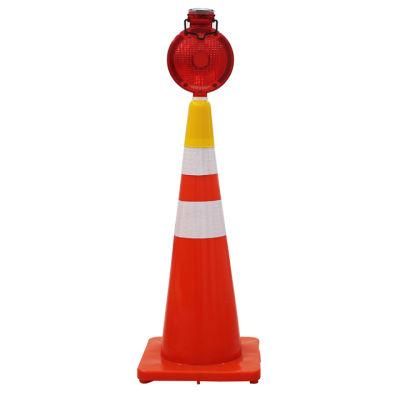 PP Material Traffic Cone Solar LED Warning Lamp