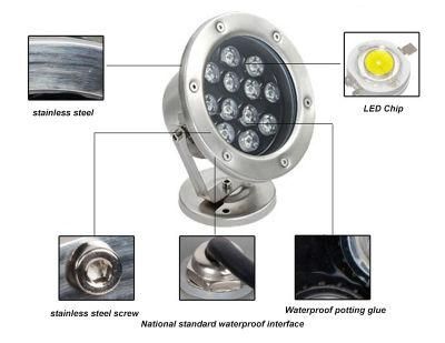 High Quality Waterproof IP68 LED Underwater Lighting Round Shape RGB Stainless Steel LED Underwater Lighting for Pool