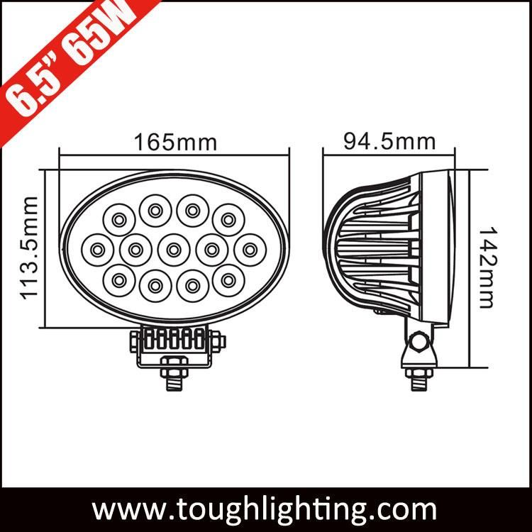 EMC Approved 6.5inch 65W Oval CREE LED Tractor Working Lamp