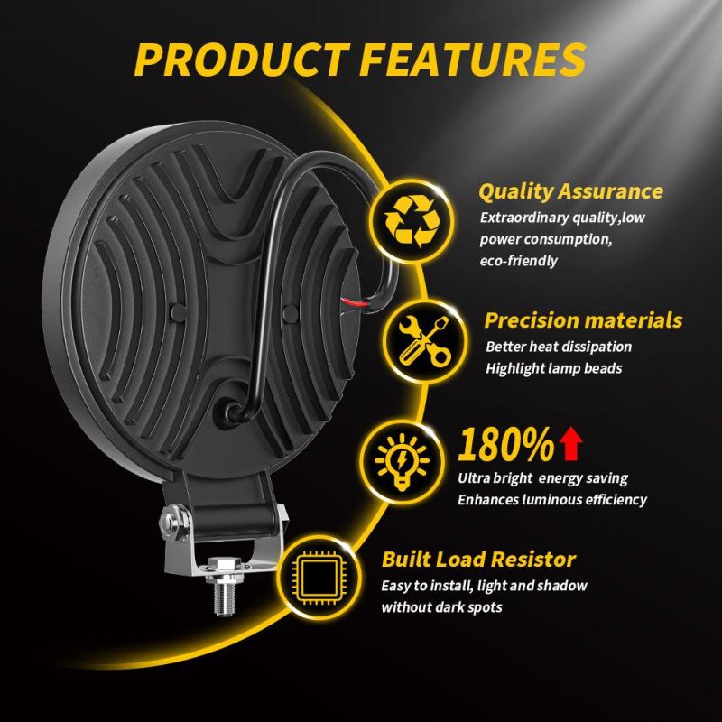 Dxz Round LED Lights 12V 24V 4 Inch 24LED 72W 25mm Truck Spot Driving Lights LED Work Light Bar Waterproof for off-Road SUV Boat 4X4 Jeep 4WD