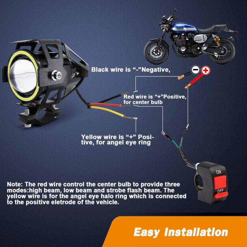 12V-80V LED Motorcycle Mini U7 Spotlights Fog Driving Spot Head Light Colorful Halo Rings Motorbike Light Headlight