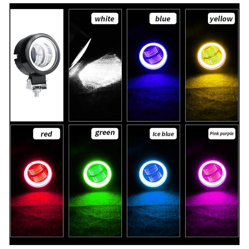 Dxz Angel Eyes DRL Spot Light 7D 20W off Road Light LED Headlight for Motorcycle Jeeps ATV 12V 24V SUV Worklight