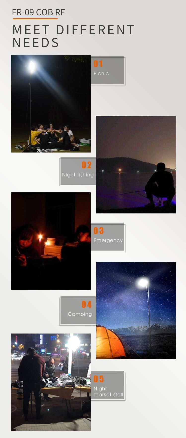Super Bright DC 12V LED COB Board Telescopic Fishing Rod Camping Light with Cigarette Lighter