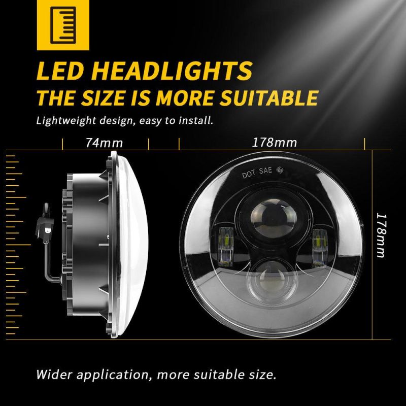 Dxz Logo DOT 12V 24V Harley Motorcycle Jeep 7 Inch Thin Section Without Aperture Round LED Headlight for Cars SUV Waterproof H4 H13