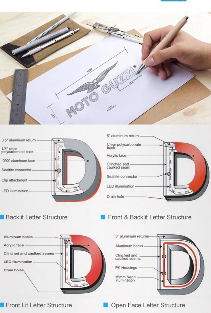 Chrome LED Illuminated Wall Mounted Outdoor Signage for Shop Store