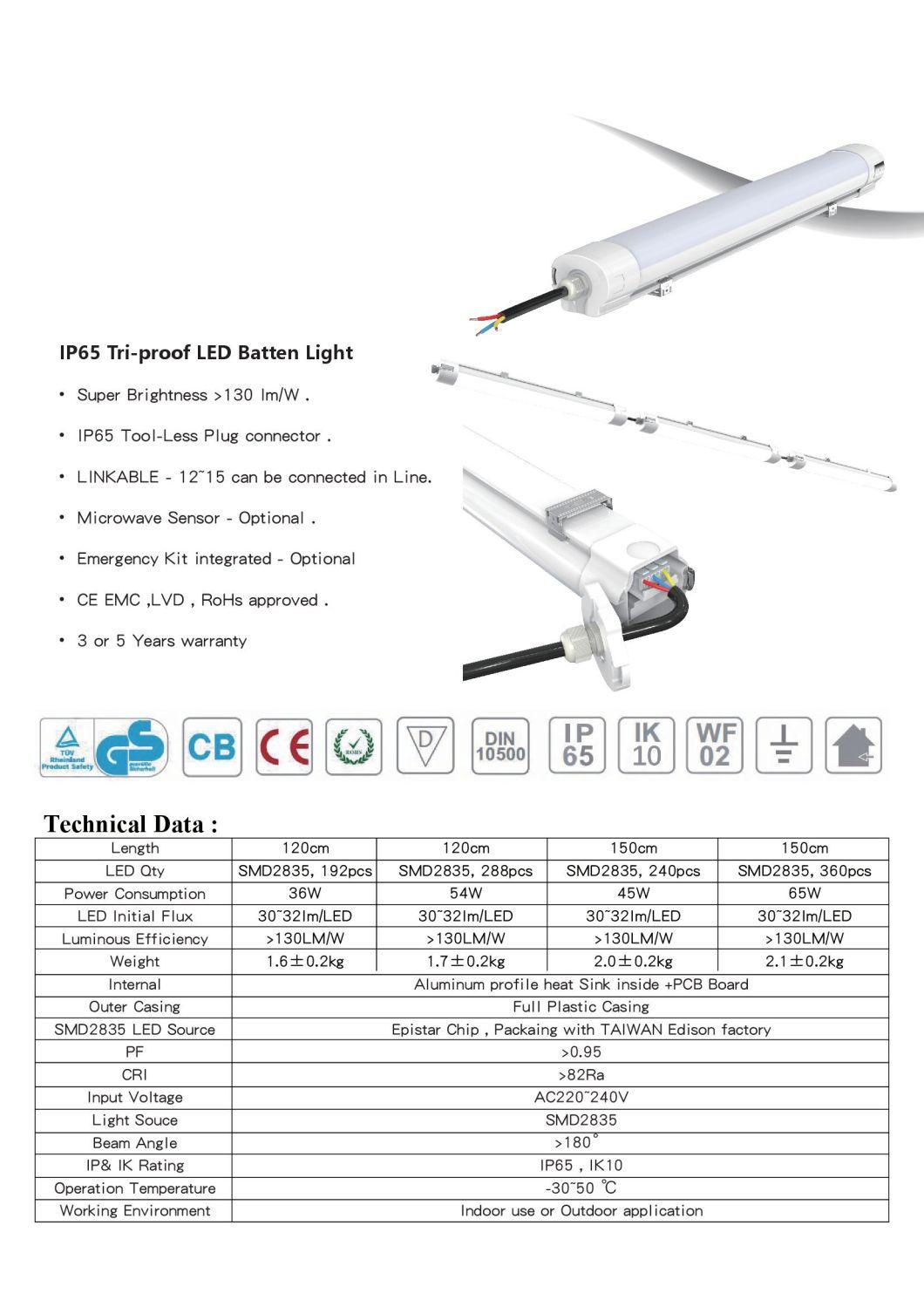 Agricultural Poultry Farm 4FT 40W Triproof Light LED Batten Fitting