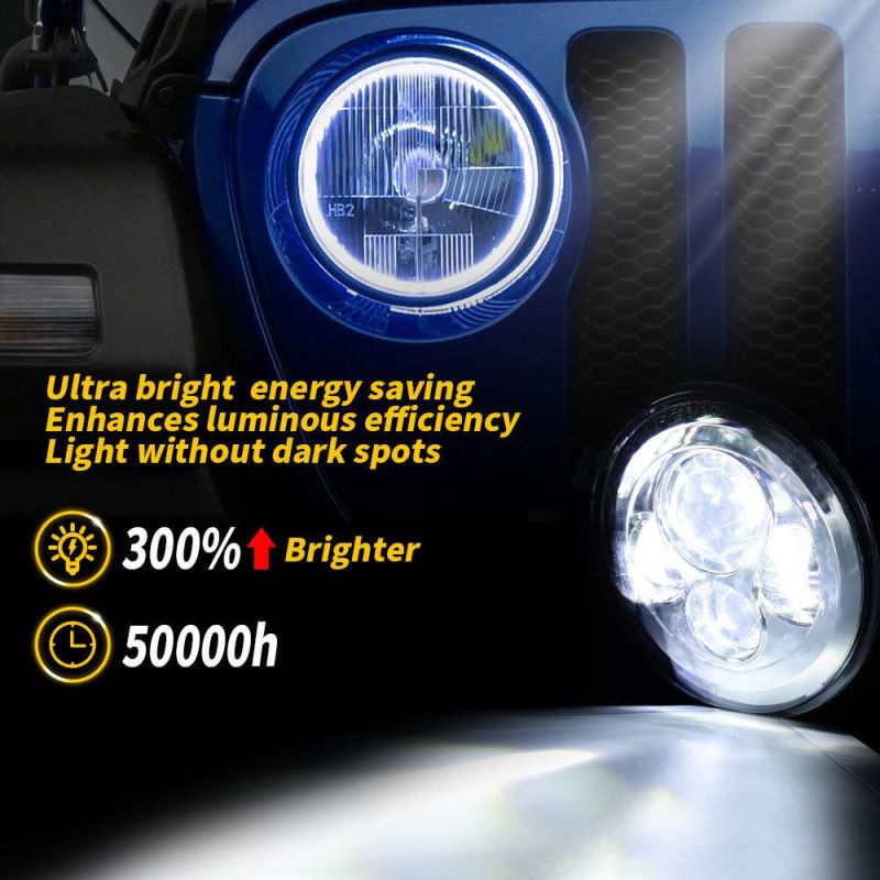 Dxz 7 Inch Headlights Thick Section Sliver Without Aperture LED Headlamp with DRL Hi/Lo Beam for Jeep Wrangler Jk Motorcycle Headlights