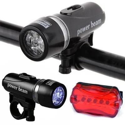 Bicycle Light Set Super Bright 5 LED Headlight Flashlight and Taillight Bike Front Rear Tail Light