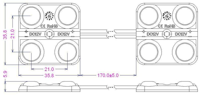 1.2W DC12V 2835 LED Module for Signage with Lens 160 Degree