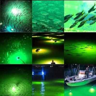 30W-3000W Underwater Fishing Light Green Color for Night Fishing Work at 12-220 Volt and Come with 10-100 Meters Cable and Safety Switch