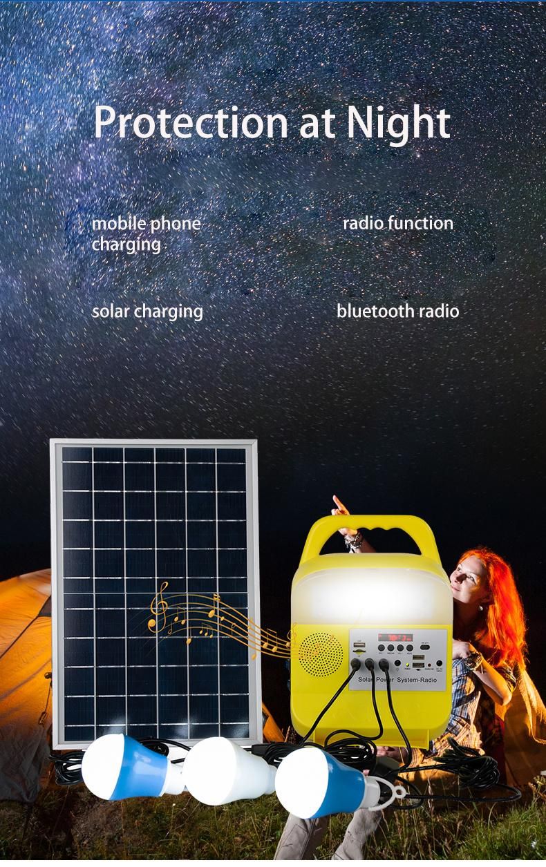 Solar Charging Small System Light with Solar Panel Can Listen to The Radio Connected to Bluetooth Emergency LED Light