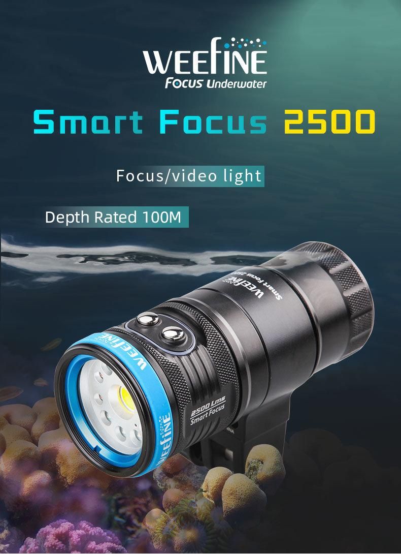 Light Weight Portable Underwater 2500 Lumen IP68 Waterproof Diving Light with Smart Focus
