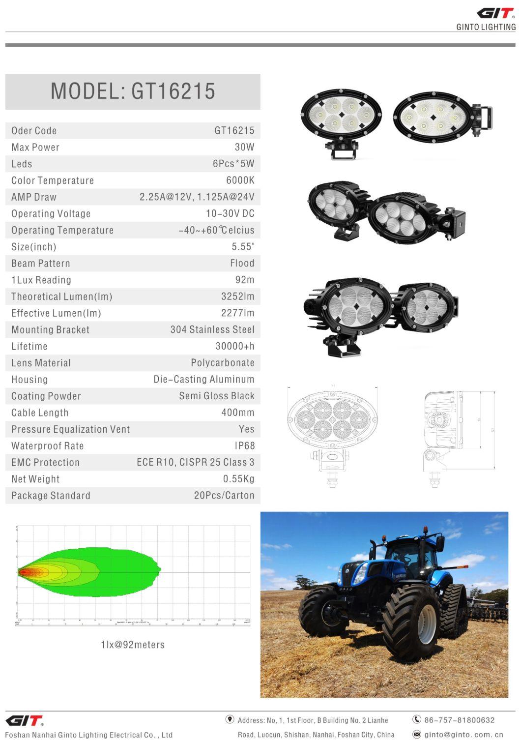 Oval 12V/24V 30W 5.5" CREE LED Flood Light for Tractor Forklift Agricultural Machinery