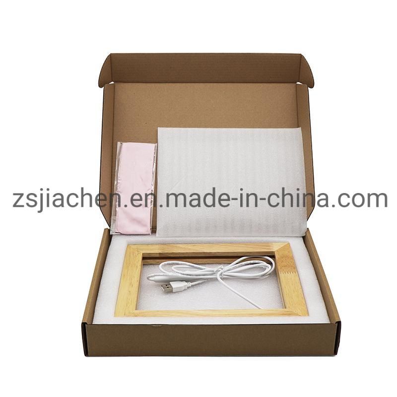 Decorative Lighting Beautiful Flower Acrylic Bedside Desk Lamp Wooden LED Photo Frame Night Light with USB Switch