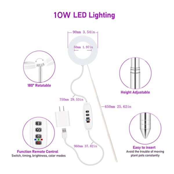 Full Spectrum Adjustable Height 10W Ground Spikes Type W/Automatic Timing 3/9/12h/10 Dimming Levels Indoor LED Grow Light Suitable for Small and Potted Plants