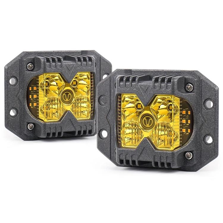 2022 New 3 Sides 4′′ LED Work Light Luces LED Truck off Road Flush Mount Side Shooter Strobe White&Amber Car Work Lamp