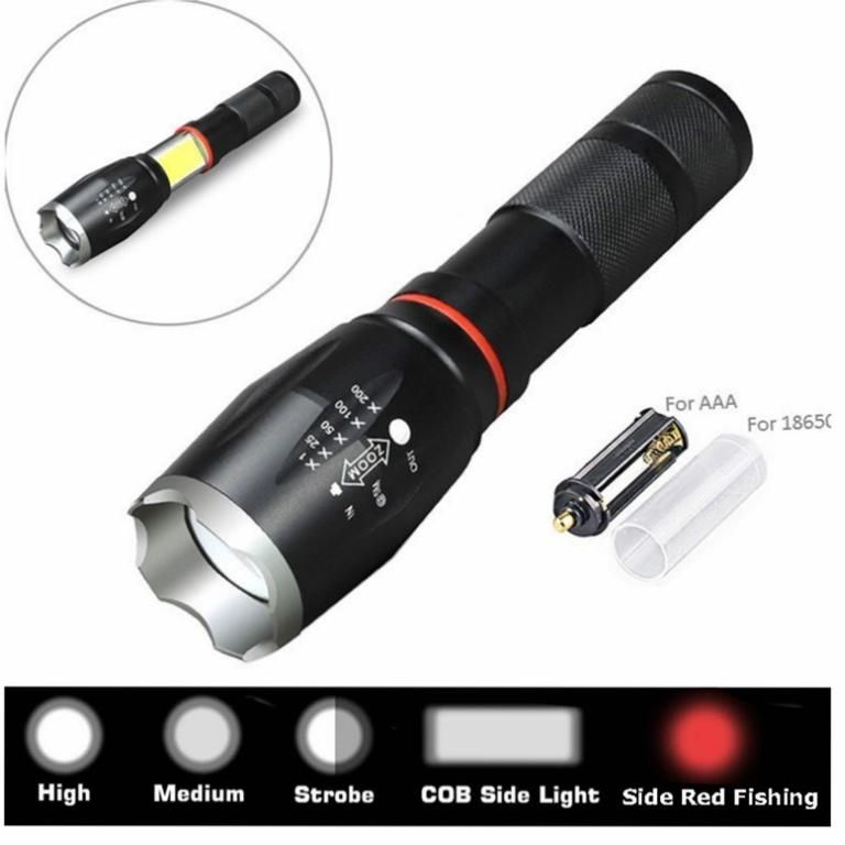 Hot Sale Camping Emergency Torch Lamp Water Resistant Zoomable Rechargeable Torch Light High Quality Portable 800 Lumen COB LED Tactical Flashlight