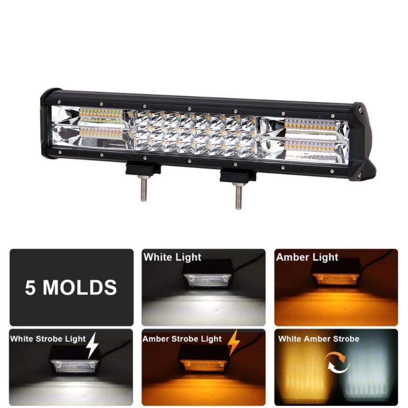 Tri Row 12V 24V Dual Color UTV Auto Amber White Lighting LED Flashing Light Bar