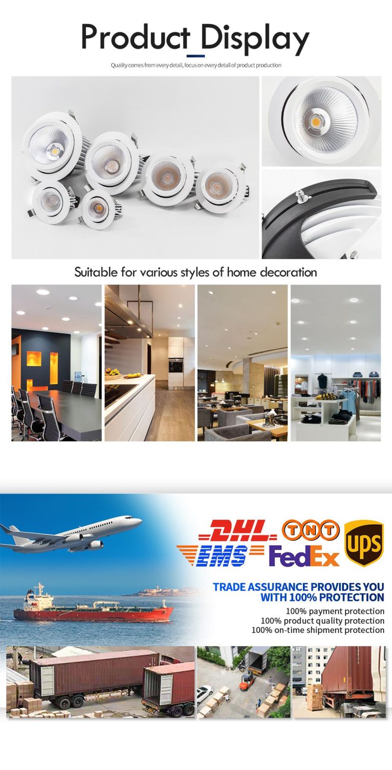 Recessed 9W 15W 20W 30W COB LED Gimbal Downlight