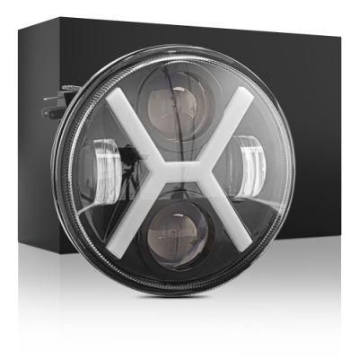 Dxz 12V 24V CREE LED Headlight with DRL Turn 5.75 Inch X-Shaped Round for Jk Wrangler Jeep Motorcycle High Low Beam