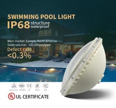 Manufacturers PAR56 15W Structure Waterproof LED Swimming Pool Light with UL, FCC, CE, RoHS, IP68