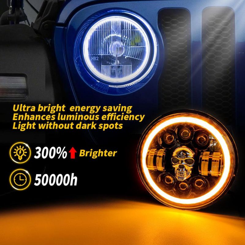 Dxz Angel Eye Daymaker Motorcycle Projector LED Headlamps RGB Round Jeep 7 Inch LED Headlight Ghost Head Skull Colourful