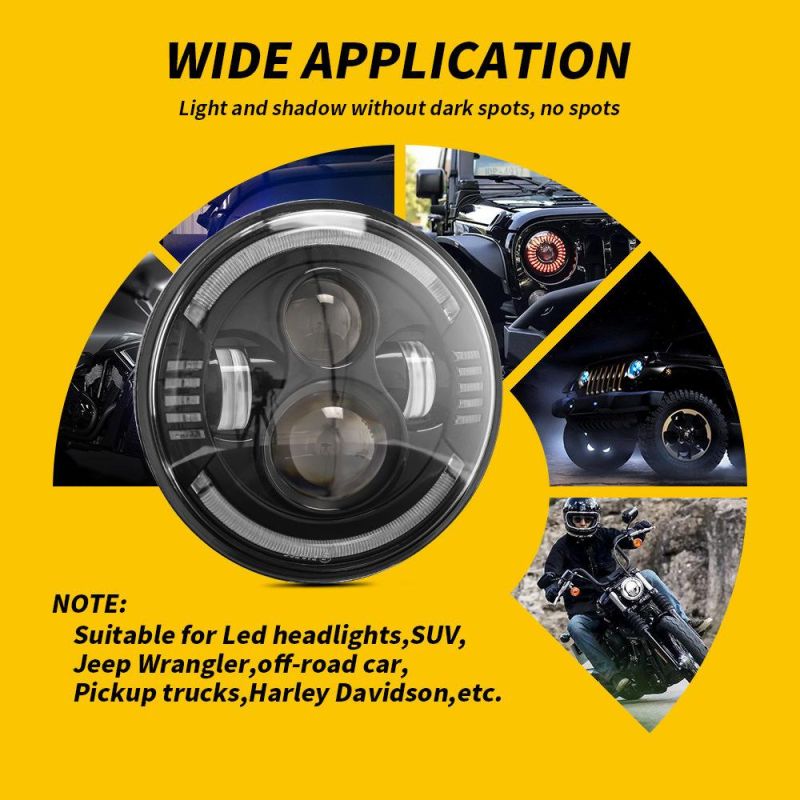 Dxz Light Guide 7 Inch 4LED Headlight H4 H13 DRL for Jeep Wrangler Offroad 45W LED Work Light Auto Parts