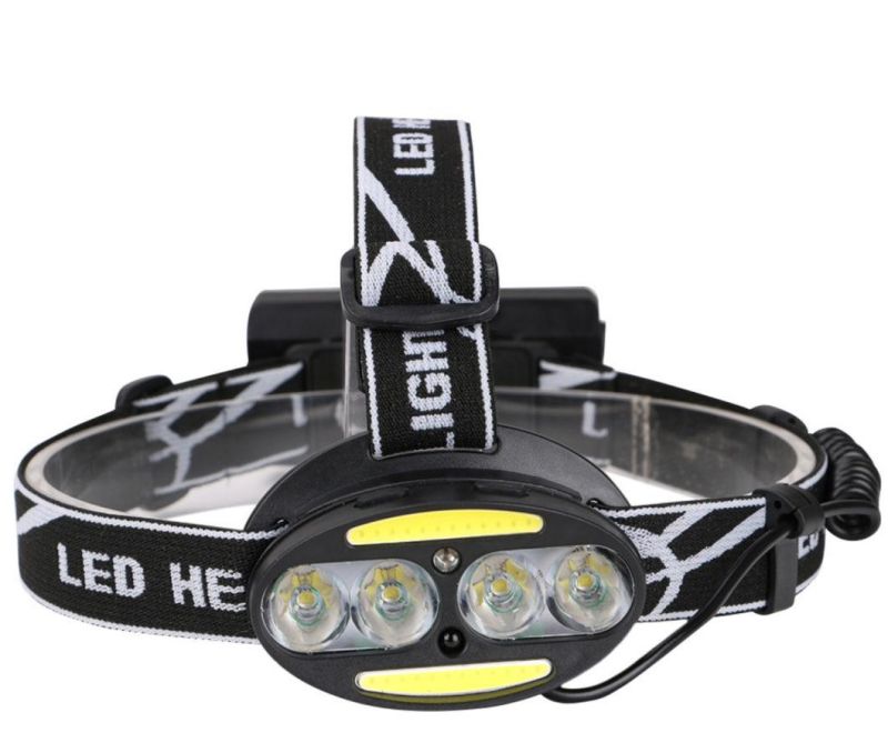 High Visibility Rechargeable T6 LED Head Torch Lamp with Sensor Switch 7 Flash Mode Head Torch Light Waterproof Headlight Adjustable 18650 COB LED Headlamp