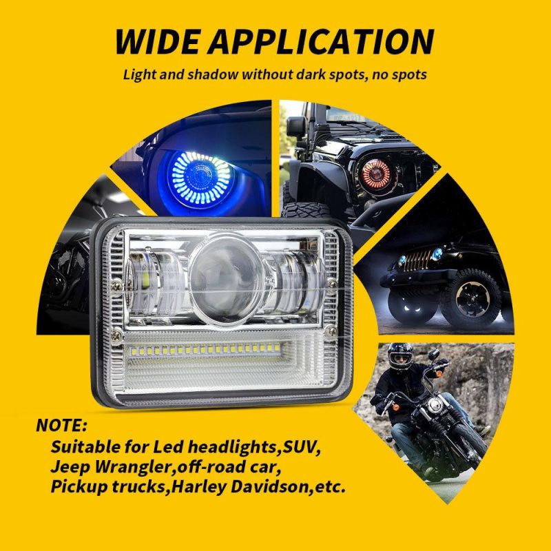 Dxz Truck Accessories 5inch LED Headlight Red+Blue Flashing Sliver Cover with DRL for Jeep Wrangler High/Low Beam LED Headlight for Trucks Motorcycle
