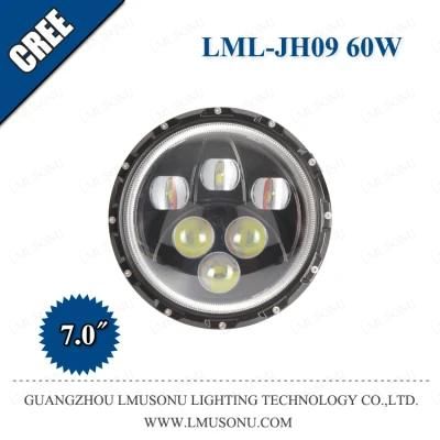 10-30V 7 Inch 60W Round CREE H4 Offroad LED Headlight with DRL and Turning Light for off-Road Vehicles