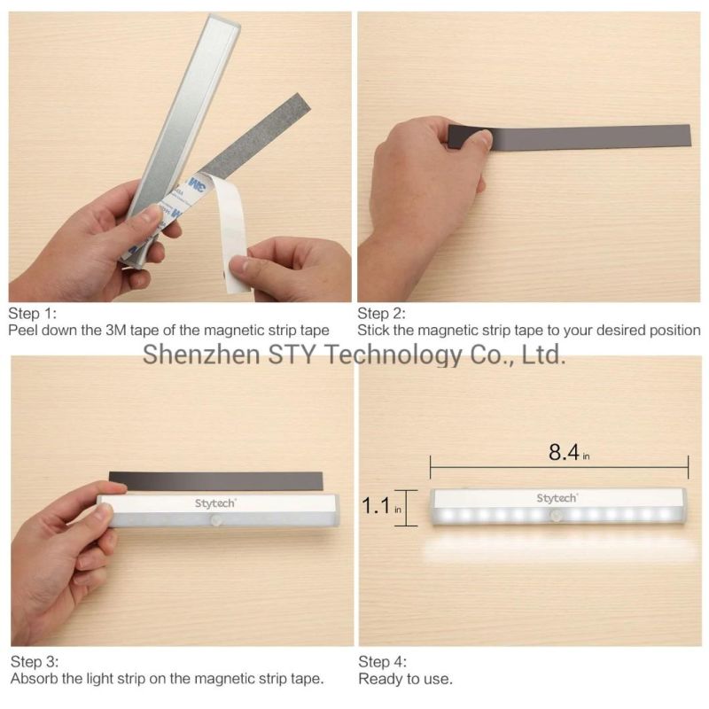 Portable Battery Operated 12-LED PIR Sensor LED Cabinet Night Lamp for Furniture/ Wardrobe/Closet/Showcase