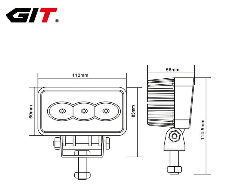 Hot Selling Epistar 9W 4.5inch Rectangle Flood/Spot LED Work Light for Automotive Forklift