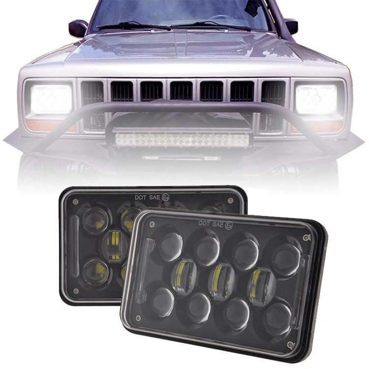 Sealed Beam White Silver Bezel LED Headlights with High Low Beam Replacement for Jeep Ford Truck 4X4 off-Road 4X6 Inch 60W White DRL Car LED Headlights