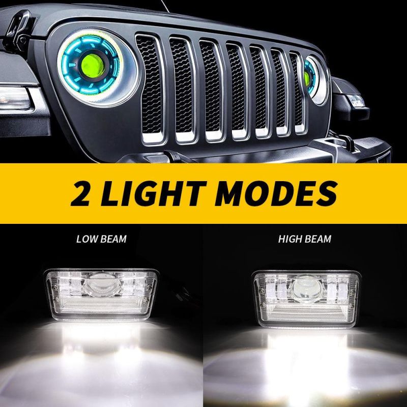 Dxz Truck Accessories 5inch LED Headlight Red+Blue Flashing Sliver Cover with DRL for Jeep Wrangler High/Low Beam LED Headlight for Trucks Motorcycle