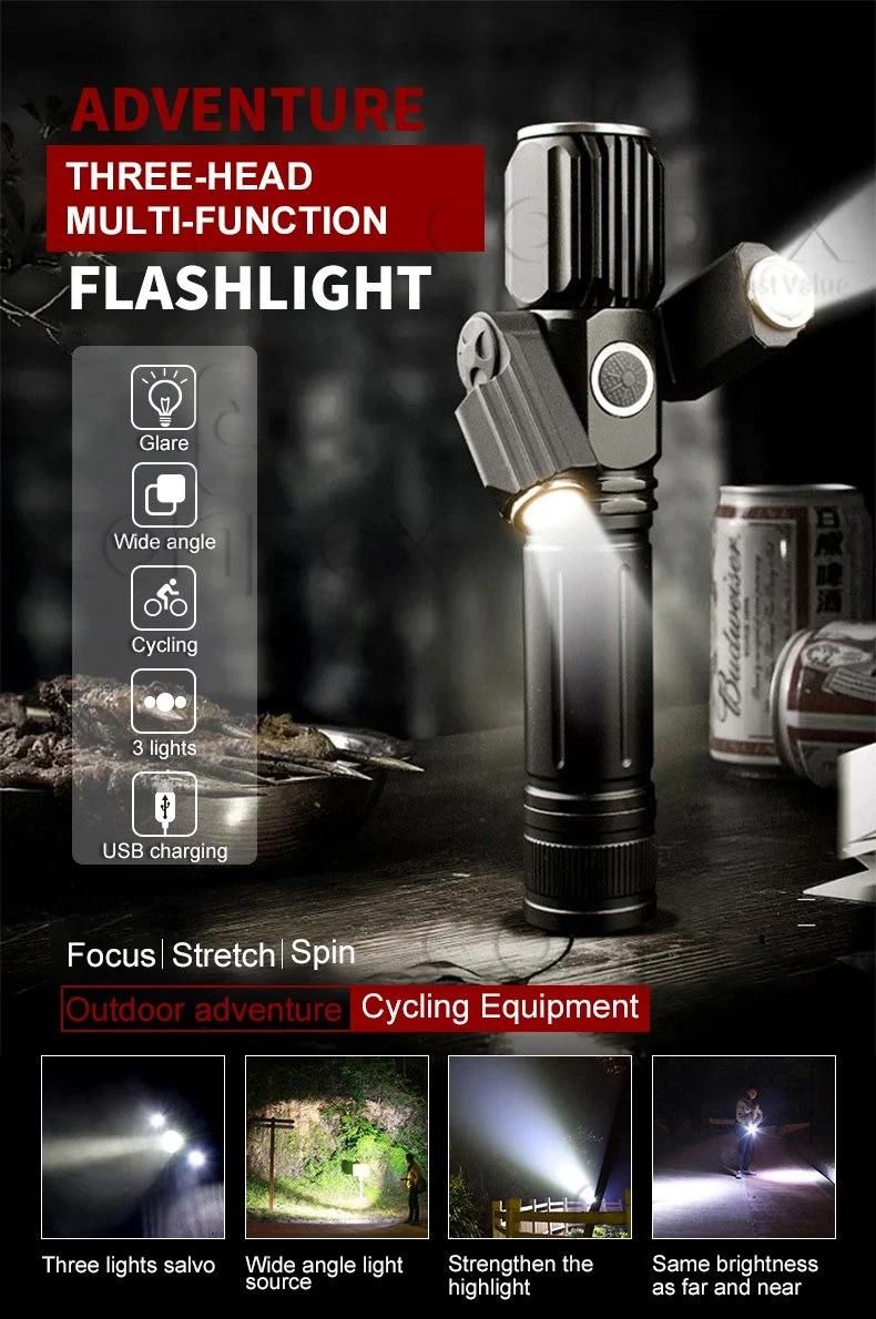 T6 Light Bulbs 18650 Battery Multi Function Zoom & Rotatable USB Rechargeable Aluminum Alloy Flashlight