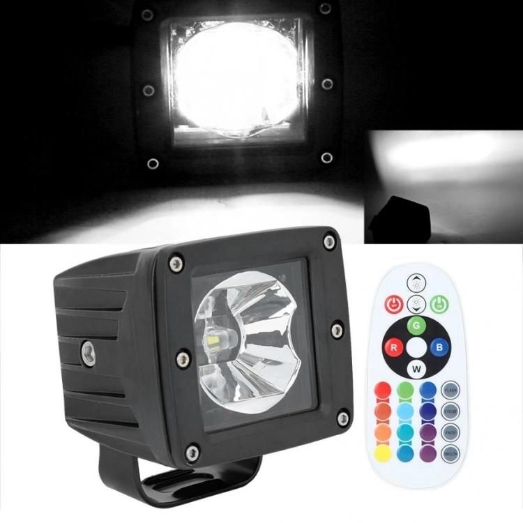 Remote Control LED Square Work Light Lamp 10-30V Mini 2 Inch RGB 15W LED Work Lamp Car Accessorie