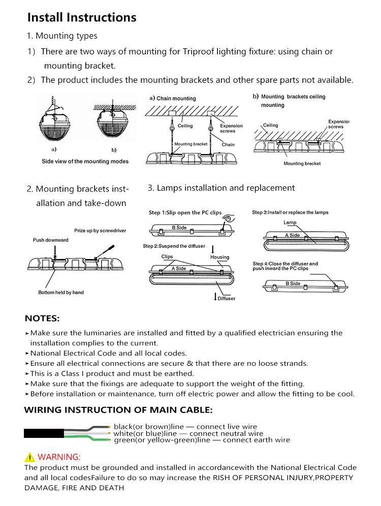 LED Tube Lighting Outdoor 2FT/4FT/5FT IP65 Triproof Waterproof Light Fixture