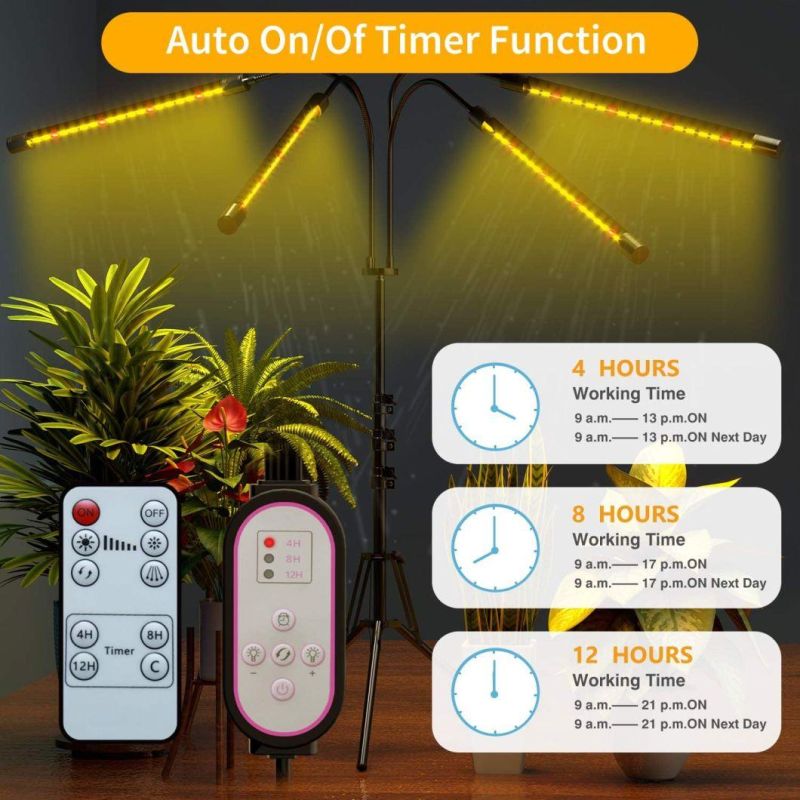 80W Full Spectrum Plant LED Grow Lights for Indoor Plants with Tripod Stand,Adjustable Gooseneck 15-55inch,10 Dimmable Brightness, 4/8/12h Timer, 4 Switch Modes