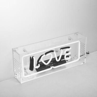 Love Acrylic Clear Box with Glass Neon Light for Room Bar Wedding
