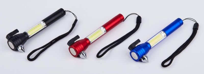 Multifunctional 3W Safety Hammer LED Flashlight, Aluminum Alloy Torch W3w Safety Hammer LED Flashlight, Aluminum Alloy Torch with Magnet Side COB Working Lights