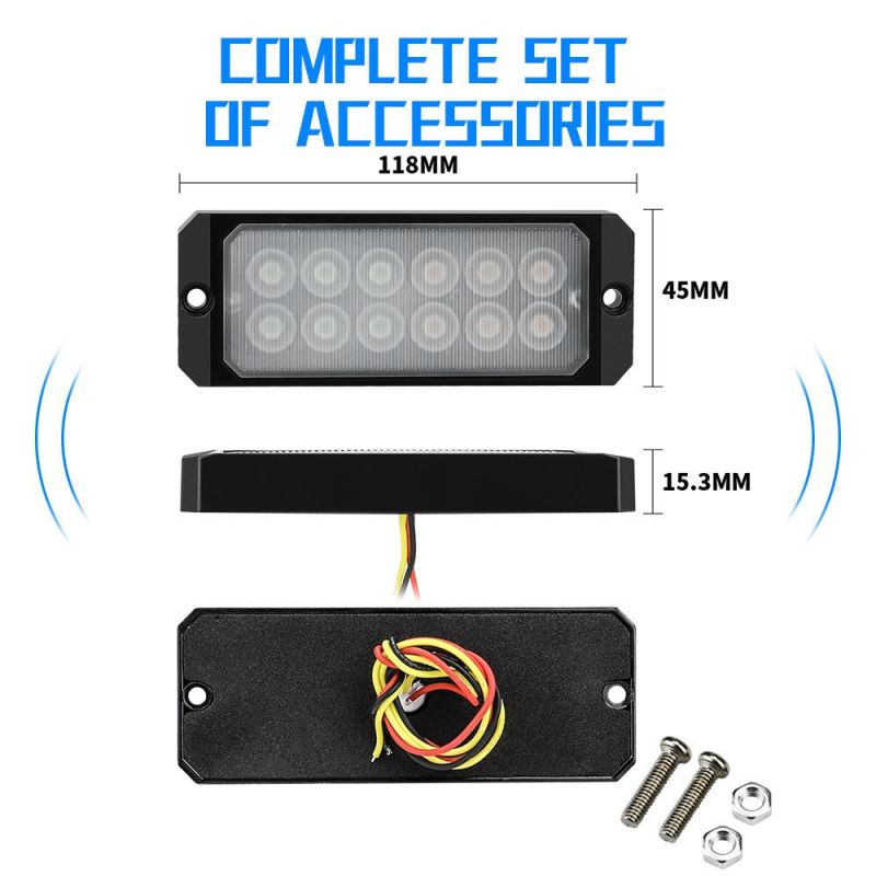 Dxz 12V-24V Truck Car 12LED Warning Flash Light Bar Flashing Mode 36W LED Strobe Light SUV Side Marker Motorcycle Lights LED Strobe